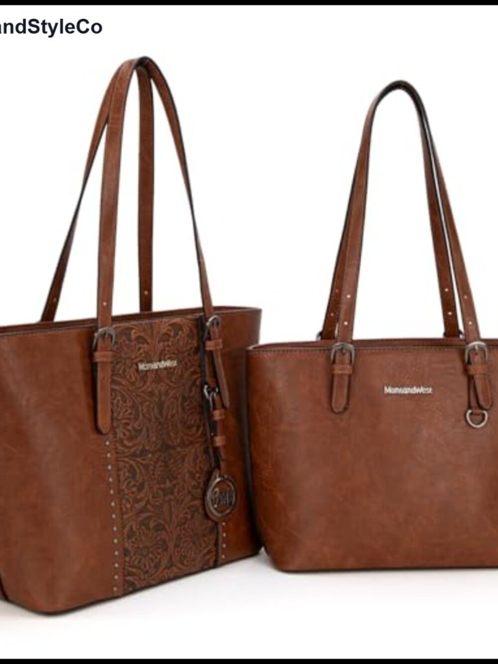 Vegan Leather Tote Bag Set Embossed 2pc Purse fits 15in Laptop